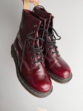 Dr. Martens Cherry Red Leather Lace-Up Ankle Boots